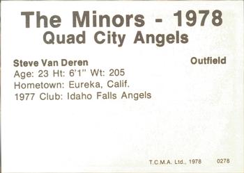 1978 TCMA Quad City Angels #28 Steve Van Deren Back