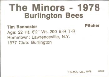 1978 TCMA Burlington Bees #0181 Tim Bannister Back