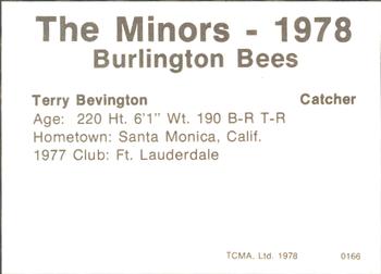 1978 TCMA Burlington Bees #0166 Terry Bevington Back
