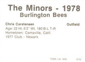 1978 TCMA Burlington Bees #0172 Chris Carstensen Back