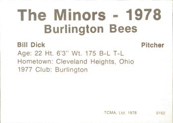 1978 TCMA Burlington Bees #0162 Bill Dick Back
