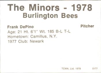 1978 TCMA Burlington Bees #0177 Frank DiPino Back