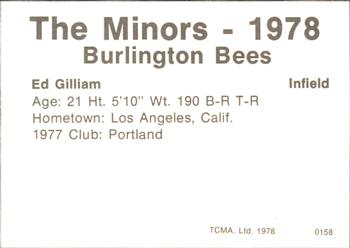1978 TCMA Burlington Bees #0158 Ed Gilliam Back