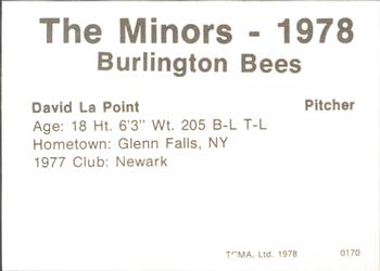 1978 TCMA Burlington Bees #0170 David LaPoint Back