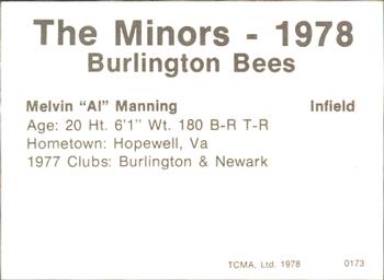 1978 TCMA Burlington Bees #0173 Melvin Manning Back