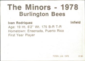 1978 TCMA Burlington Bees #0180 Ivan Rodriguez Back