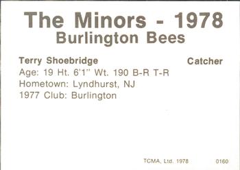1978 TCMA Burlington Bees #0160 Terry Shoebridge Back