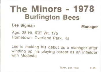 1978 TCMA Burlington Bees #0155 Lee Sigman Back