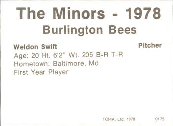 1978 TCMA Burlington Bees #0175 Weldon Swift Back