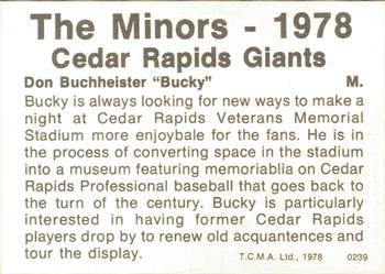 1978 TCMA Cedar Rapids Giants #5 Don Buchheister Back