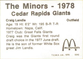 1978 TCMA Cedar Rapids Giants #13 Craig Landis Back