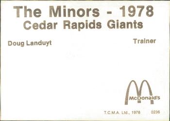 1978 TCMA Cedar Rapids Giants #14 Doug Landuyt Back