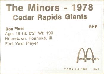 1978 TCMA Cedar Rapids Giants #22 Ron Pisel Back