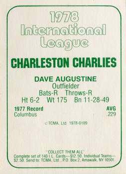 1978 TCMA Charleston Charlies #109 Dave Augustine Back