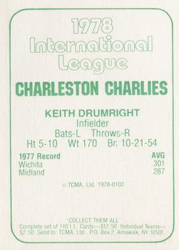 1978 TCMA Charleston Charlies #102 Keith Drumright Back