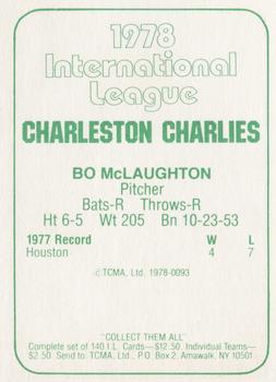 1978 TCMA Charleston Charlies #93 Bo McLaughlin  Back