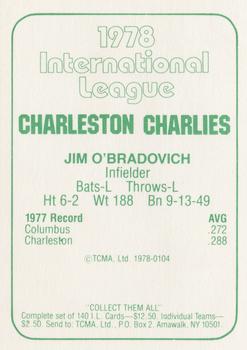 1978 TCMA Charleston Charlies #104 Jim Obradovich Back