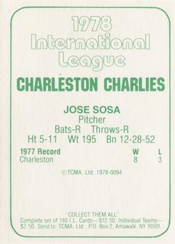 1978 TCMA Charleston Charlies #94 Jose Sosa Back