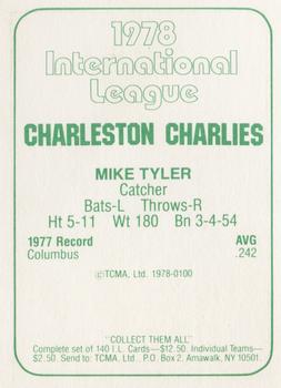1978 TCMA Charleston Charlies #100 Mike Tyler Back