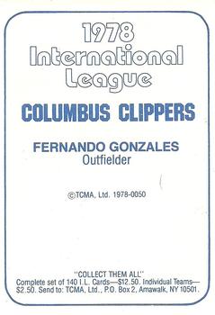 1978 TCMA Columbus Clippers #0050 Fernando Gonzales Back