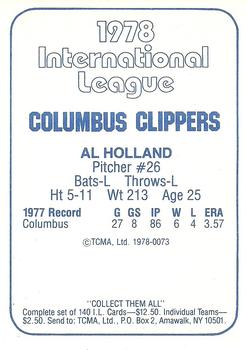 1978 TCMA Columbus Clippers #0073 Al Holland Back