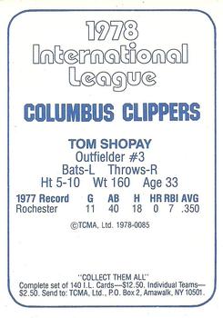 1978 TCMA Columbus Clippers #0085 Tom Shopay Back