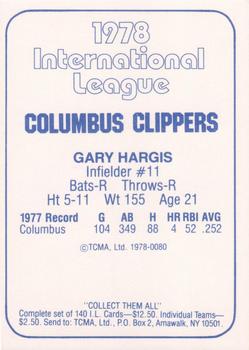 1978 TCMA Columbus Clippers #0080 Gary Hargis Back