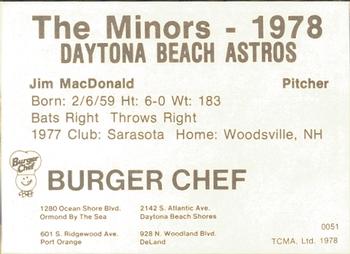 1978 TCMA Daytona Beach Astros #17 Jim MacDonald Back