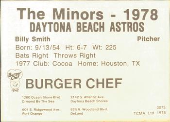 1978 TCMA Daytona Beach Astros #24 Billy Smith Back