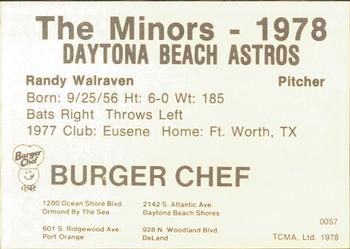 1978 TCMA Daytona Beach Astros #26 Randy Walraven Back