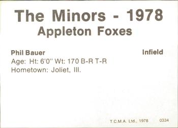 1978 TCMA Appleton Foxes #3 Phil Bauer Back