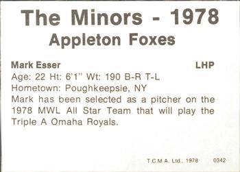 1978 TCMA Appleton Foxes #8 Mark Esser Back