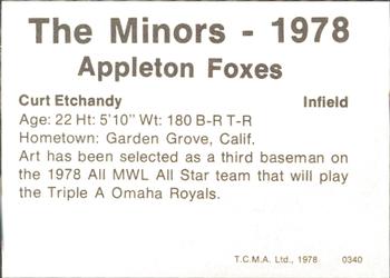 1978 TCMA Appleton Foxes #9 Curt Etchandy Back