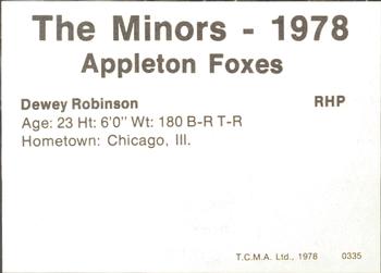 1978 TCMA Appleton Foxes #15 Dewey Robinson Back
