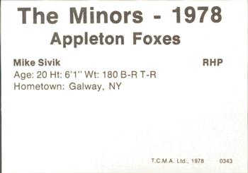 1978 TCMA Appleton Foxes #16 Mike Sivik Back