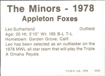 1978 TCMA Appleton Foxes #19 Leo Sutherland Back