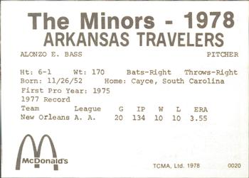 1978 TCMA Arkansas Travelers #0020 Earl Bass Back