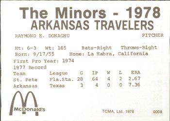 1978 TCMA Arkansas Travelers #0008 Ray Donaghu Back