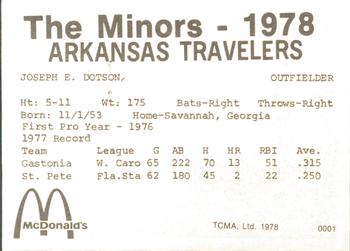 1978 TCMA Arkansas Travelers #0001 Gene Dotson Back