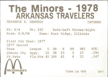 1978 TCMA Arkansas Travelers #0011 Terry Kennedy Back