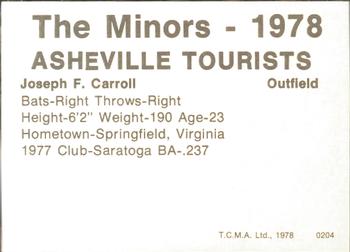 1978 TCMA Asheville Tourists #0204 Joe Carroll Back