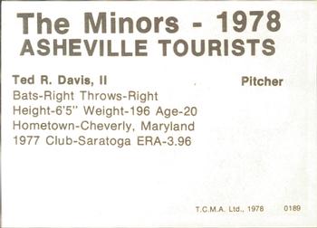 1978 TCMA Asheville Tourists #0189 Ted Davis Back