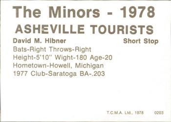 1978 TCMA Asheville Tourists #0203 Dave Hibner Back