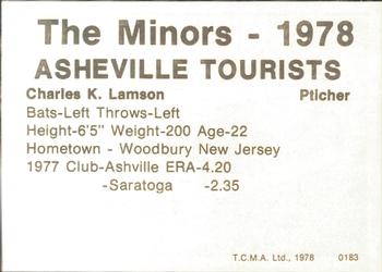 1978 TCMA Asheville Tourists #0183 Chuck Lamson Back
