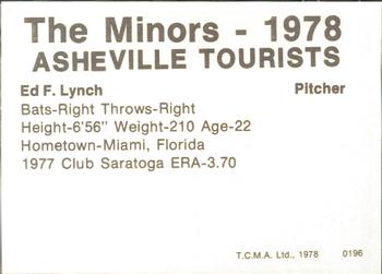 1978 TCMA Asheville Tourists #0196 Ed Lynch Back