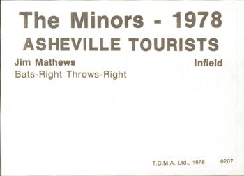 1978 TCMA Asheville Tourists #0207 Jim Mathews Back