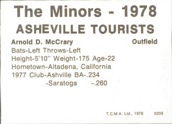 1978 TCMA Asheville Tourists #0209 Arnold McCrary Back