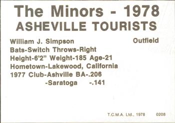 1978 TCMA Asheville Tourists #0208 Bill Simpson Back