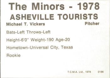 1978 TCMA Asheville Tourists #0186 Mike Vickers Back