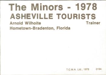 1978 TCMA Asheville Tourists #0194 Arnold Wilhoite Back